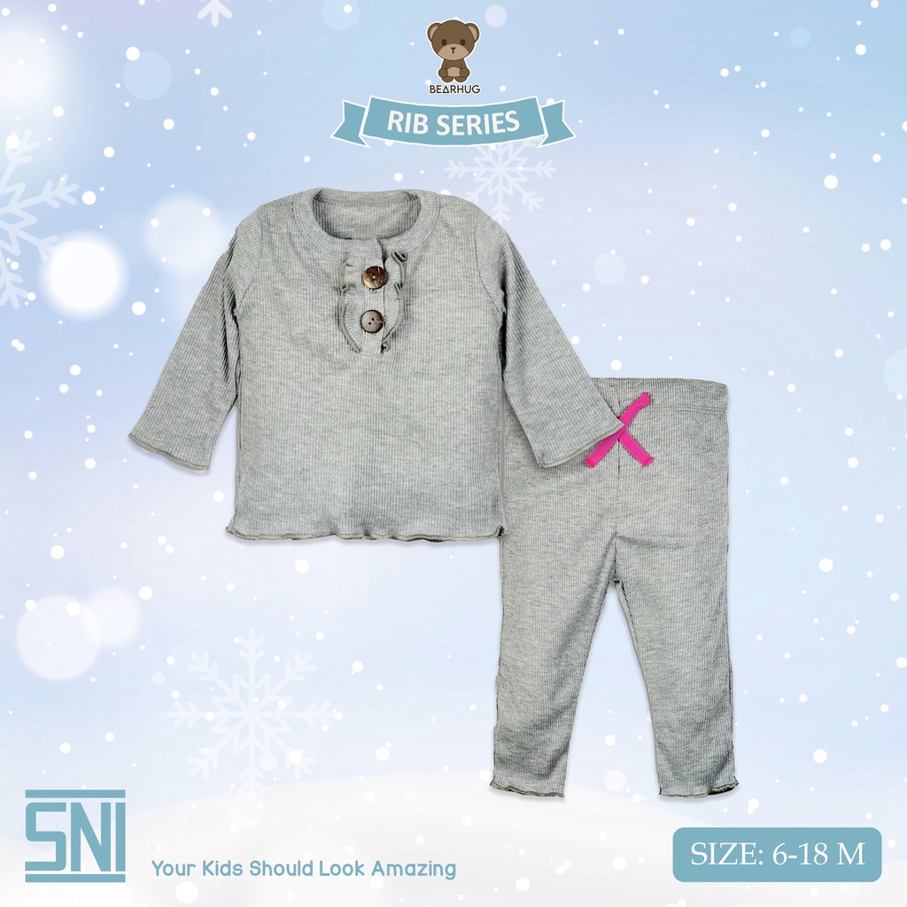 Bearhug  Setelan Lengan Panjang Rib  Bayi Perempuan  XSE9 Mixcolour Kancing Ruffle 6-18M-2