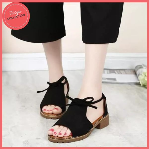 Flat shoes wanita airin suede tali 850 hitam / sendal tali