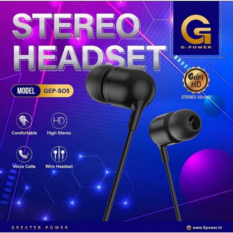 G-POWER GEP S05 EARPHONE HANDSFREE HI-FI EXTRA BASS HEADSET GAMING