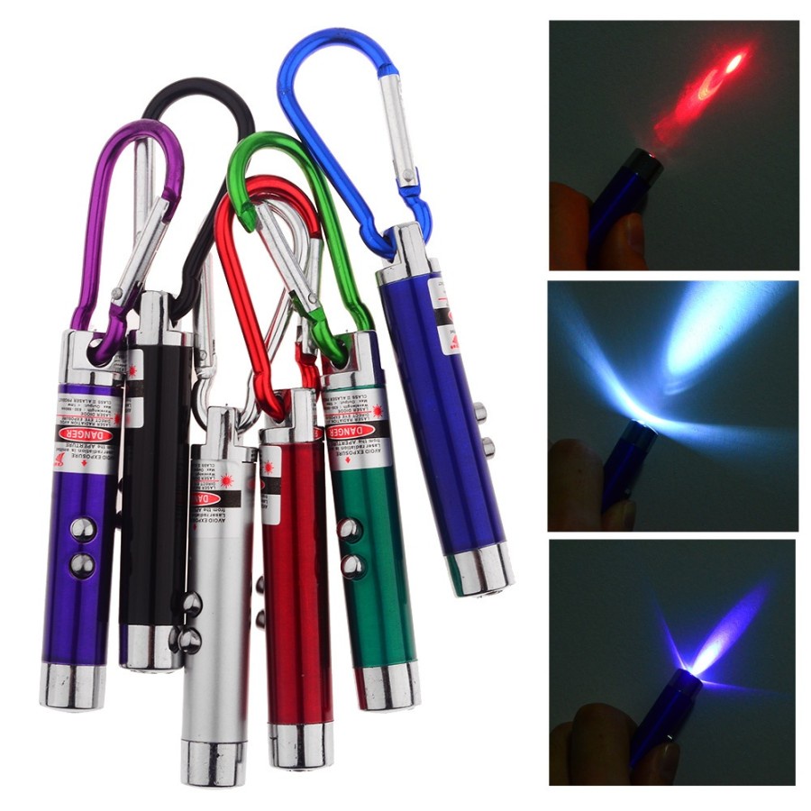 Paling Laris!!! Laser Pointer Senter Lampu UV Gantungan Kunci Keychain Mini 3-in-1 Berkualitas