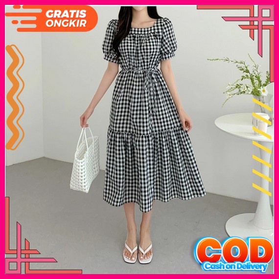 Midi Dress Rayon / Syani Dress Sora Flower Fashion Wanita Gaya Vintage Dress Casual Terbaru / Simple