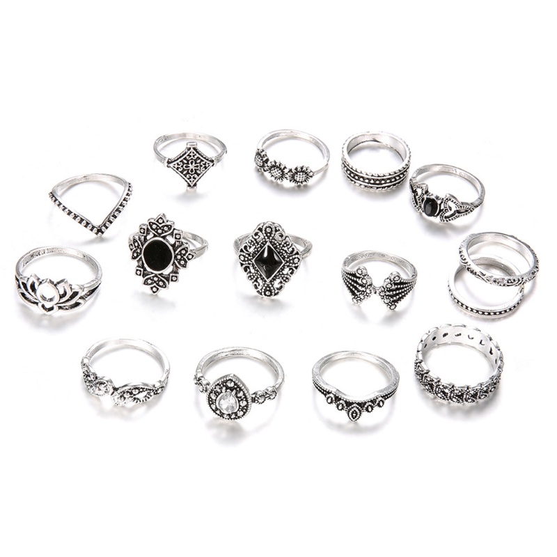 Glitter 15 Pcs/Set Women Vintage Alloy Hollow out Midi Joint Finger Rings Set Knuckle Ring Jewelry Gifts