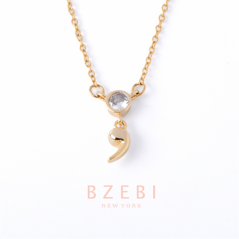 Bzebi Kalung Rantai Lapis Emas 18K Dengan Liontin Kubik Zirkonia Semicolon Untuk Wanita 539N