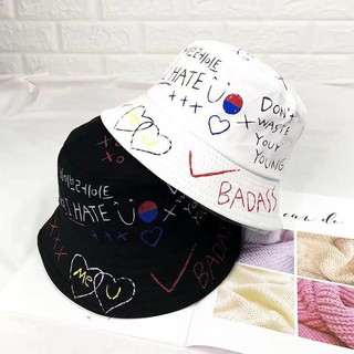 Topi Bucket Pria Wanita Motif Graffiti Gaya Korea untuk 