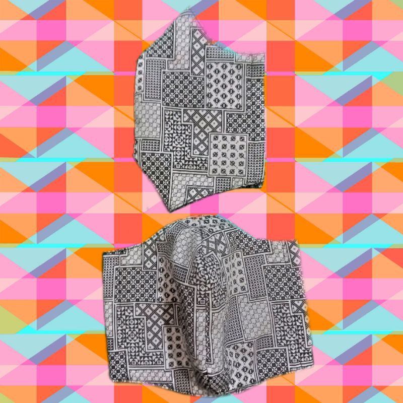 Masker kain 4ply (3ply+1 filter) 3D motif earloop atau headloop