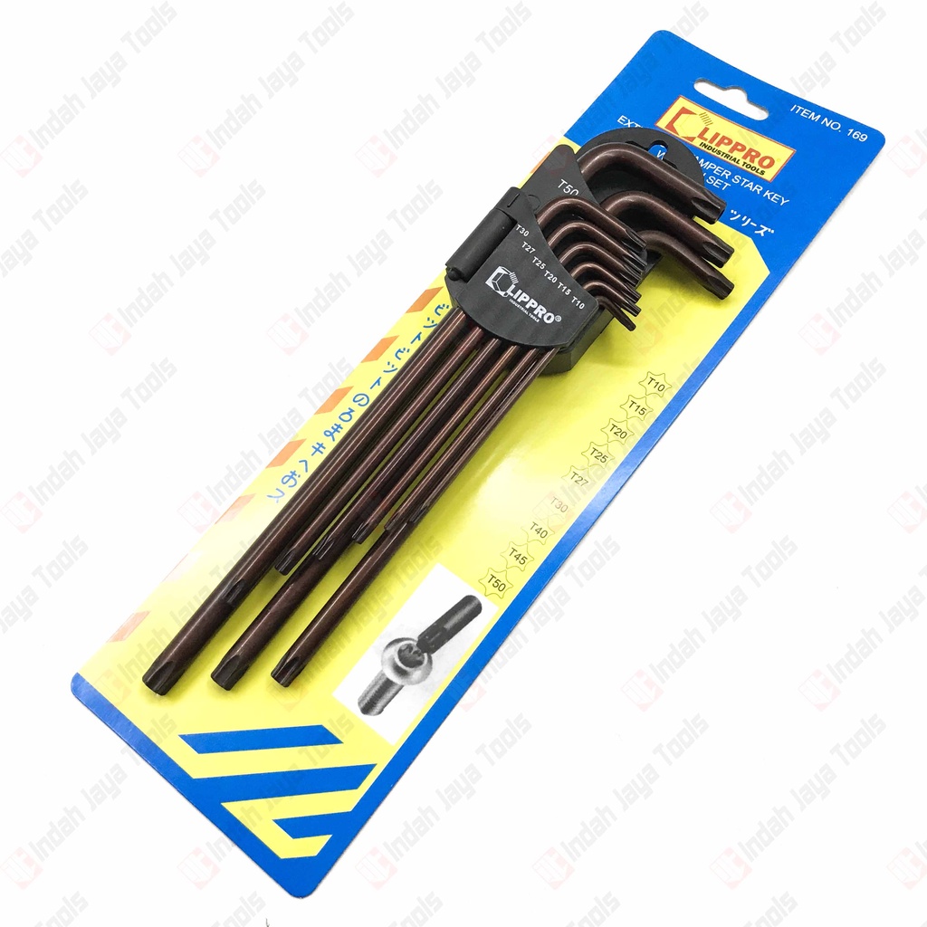 LIPPRO 169 TAMPER Kunci L Set 9 Pcs BINTANG Panjang EXTRA LONG Lubang