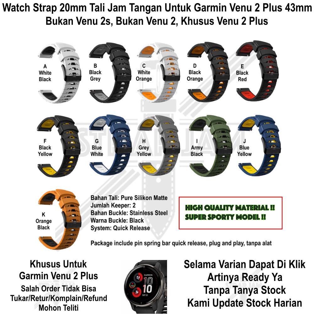 GTO 20mm Strap Garmin Venu 2 Plus 43mm - Tali Jam Tangan Rubber Silikon Sporty