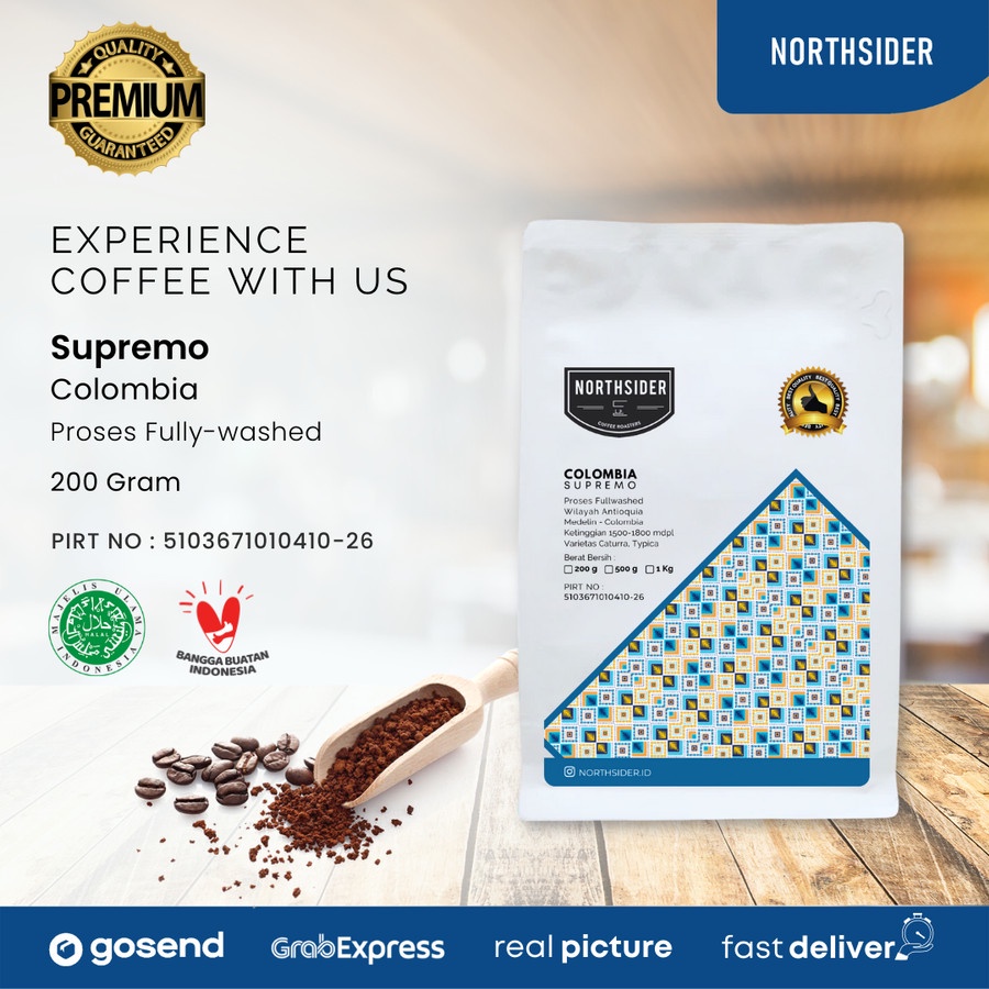 BIJI KOPI ARABICA COLOMBIA SUPREMO WASHED - 200GR NORTHSIDER COFFEE