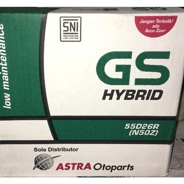 Aki Mobil GS ASTRA type GS HYBRID 55D26R N50Z 12V 60AH -12306