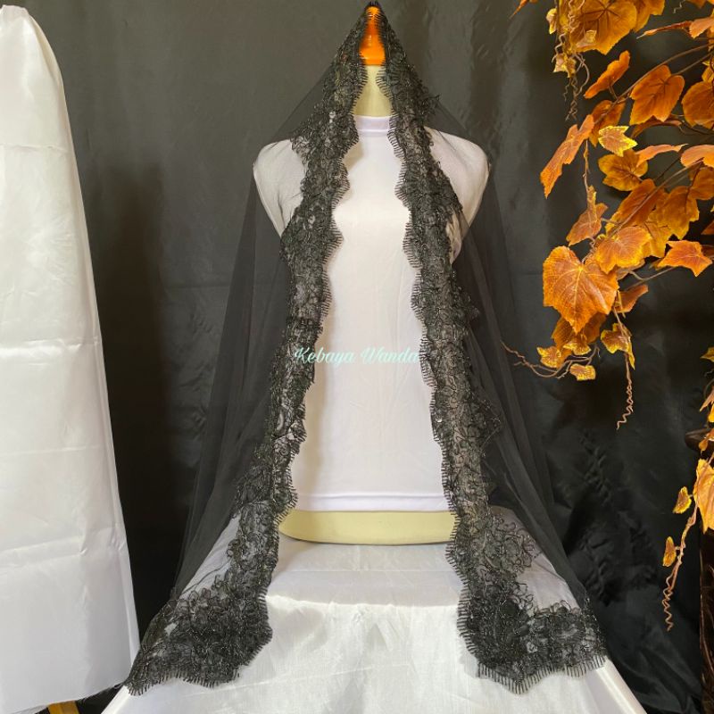Ready Kerudung Pengantin / Veil Pengantin / Selendang Akad Slayer / Kerudung Akad / Wedding Veil-Hitam