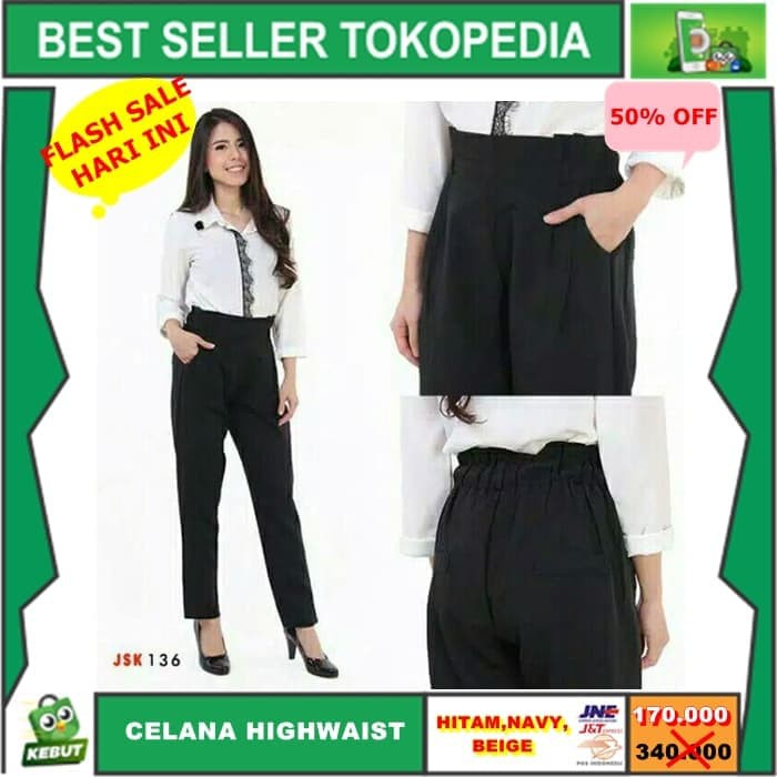 TERMURAH / CELANA KERJA CEWEK-CELANA HIGHWAIST JSK JEANS-CELANA KANTOR - Navy