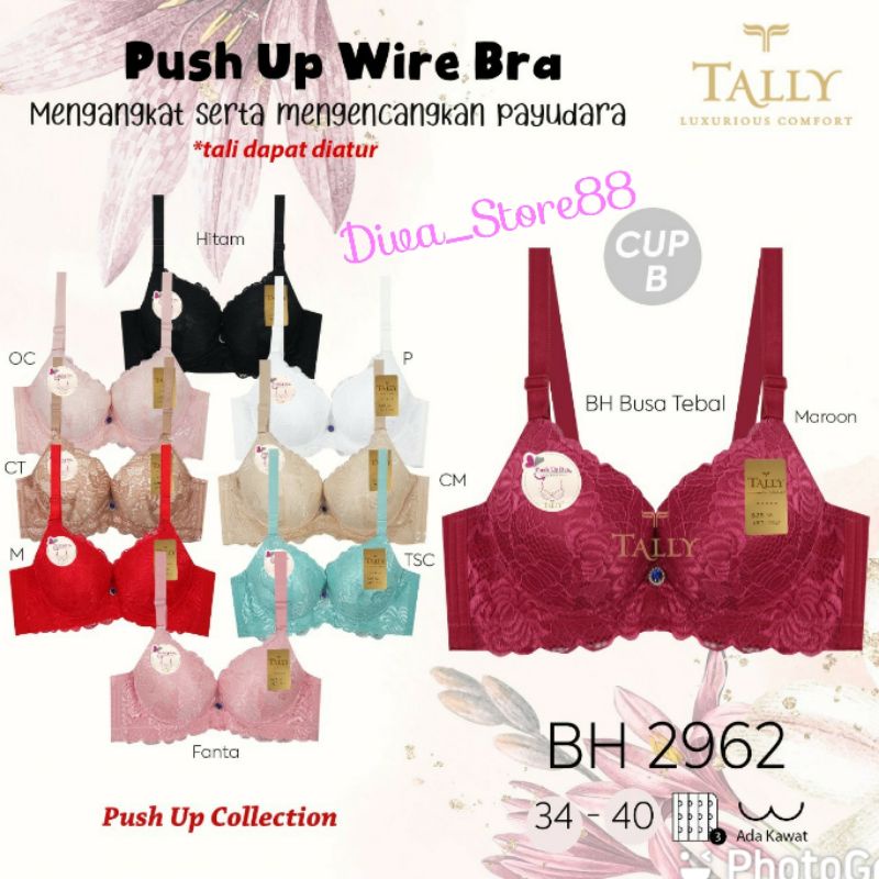 Bh Tally 2962 Original | Push Up Bra Tally Busa Tebal Pakai Kawat Sayap Lebar Kait 3