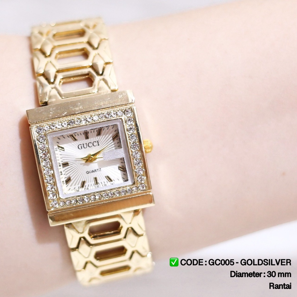 Jam tangan GUESS rantai wanita fashion cewek termurah grosir ecer stainless GR001-GC022 GOLDSILVER