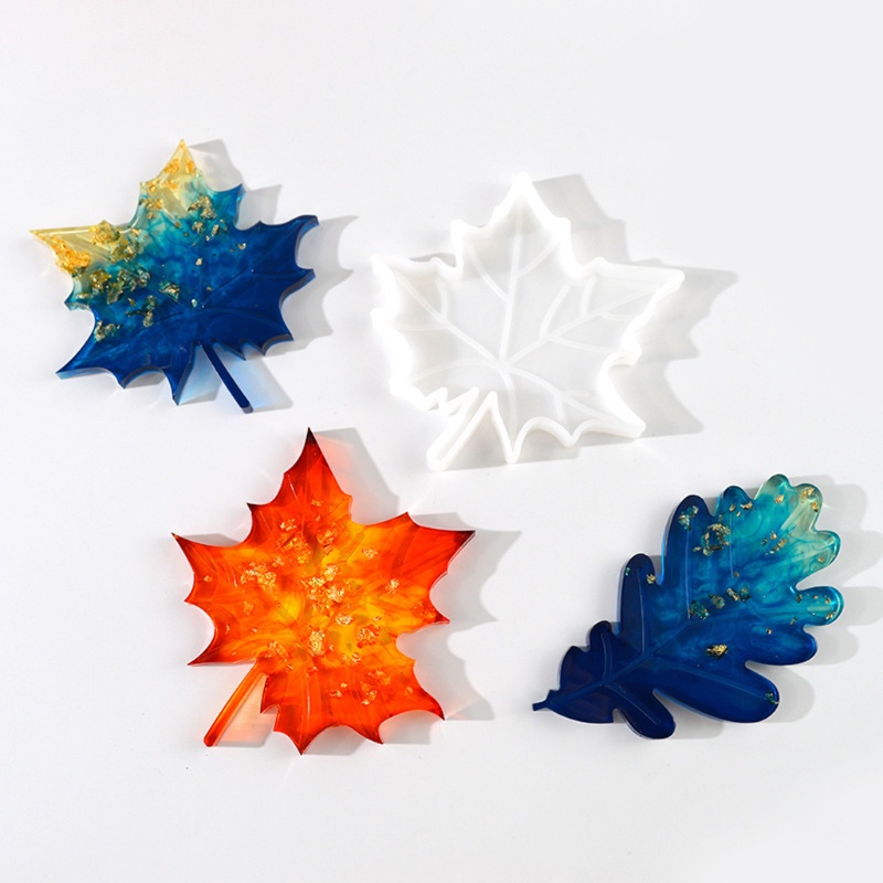 SIY  5Pcs Large Size Leaves Coaster Silicone Resin Mold Tropical Maple Leaf Resin Casting Mold Resin Concrete Mold Art Crafts