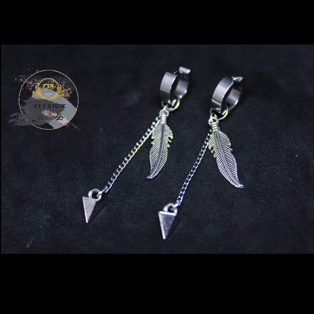 IP-CB anting tindik dan jepit model daun rantai bandul/ anting korea terbaru/Anting/ Anting Hits/ Anting bulu