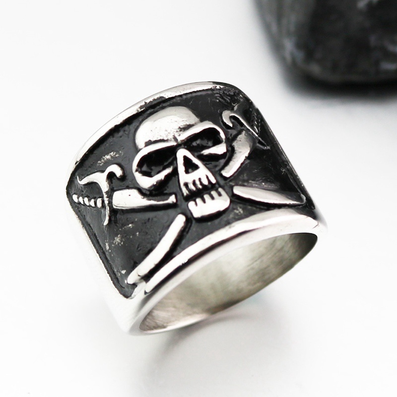 Aksesoris Perhiasan Fashion Cincin Kepala Tengkorak Retro Pria