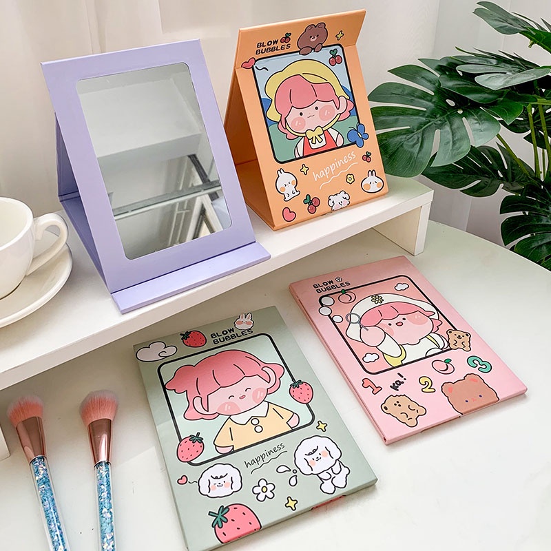 Cermin Makeup Portable Motif Kartun Untuk Perempuan