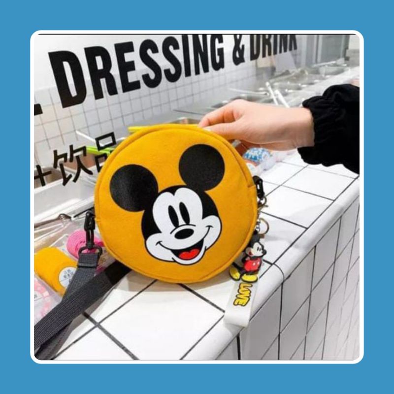 Tas Selempang anak Karakter Lucu Mickey Mouse Tas Anak Perempuan mini Sling bag Bulat EMOEMO