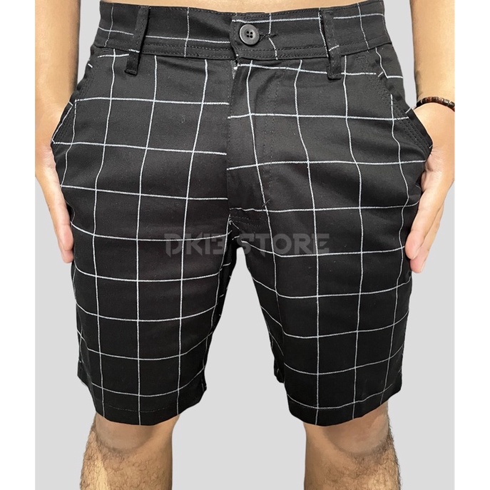 Celana Tartan Pendek Pria Warna Cream Original Gefaliano Katun Strecth/Melar 28-38