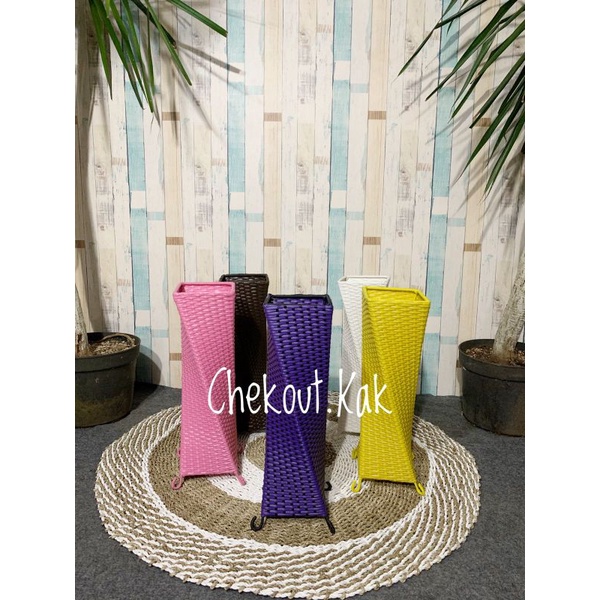 Pot rotan ulir tinggi 60cm/pot rotan sintetis/tempat payung aesthetic/pot bunga kering rayung