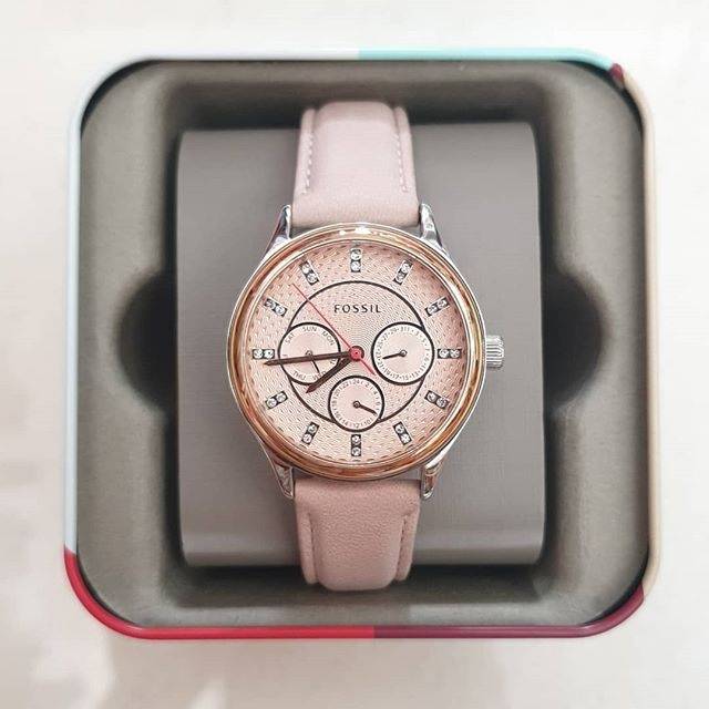 Jam tangan Fossil Modern Sophisticate  women soft pink daydate leather BQ3198