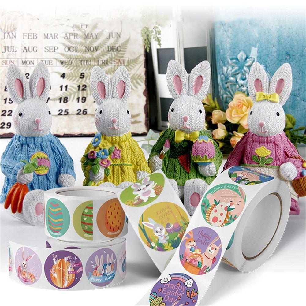 Solighter 500pcs/roll Easter Sticker Gift Packaging Perekat Diri Scrapbooking Kelinci Paskah Telur Label Stiker