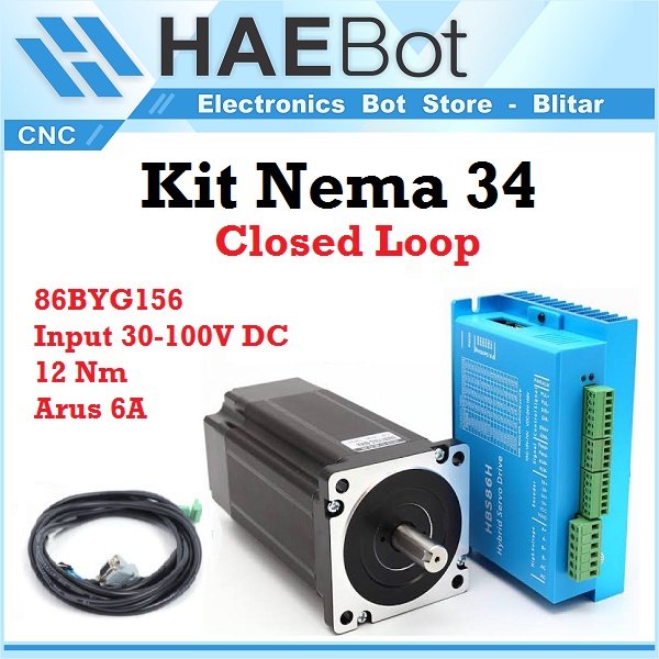 [HAEBOT] Motor Stepper Nema 34 CNC Closed Loop 12Nm + Driver HBS86H 6A Hybrid Servo Kabel Encoder Router Milling Laser RPM Tinggi Bipolar 2 Phase Plasma 12 Nm 120Kgcm