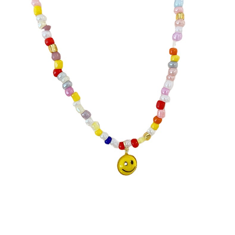 Kalung Manik-Manik Dengan Liontin Kartun Smiley Face Untuk Wanita