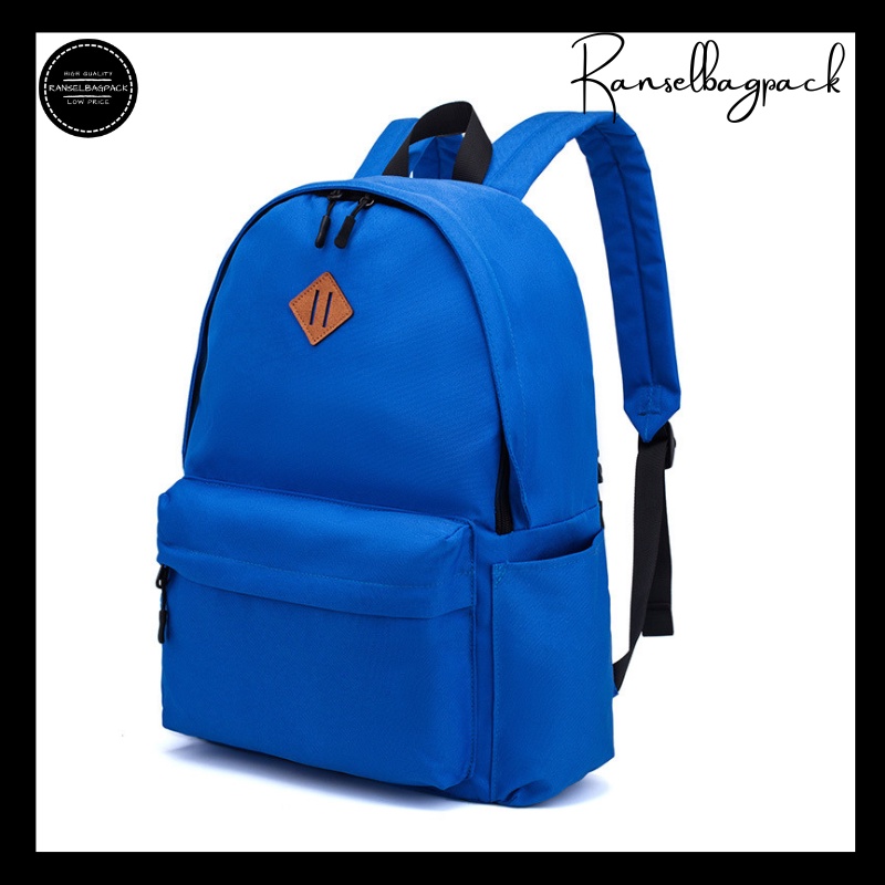 Tas Ransel Backpack Punggung Pria Wanita Sekolah Distro Polos Murah Terbaru Cewek Cowok Pria Wanita-Biru benhur spons