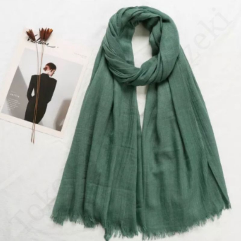Selendang Hijau Tua Cotton Scarf Plain Shawl Syal Green Old Polos Kain