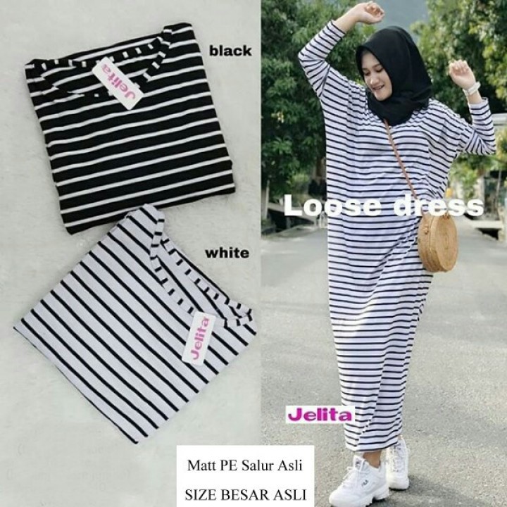 LONG DRESS /SALUR PANJANG /Loose Dress Big Size JUMBO salur