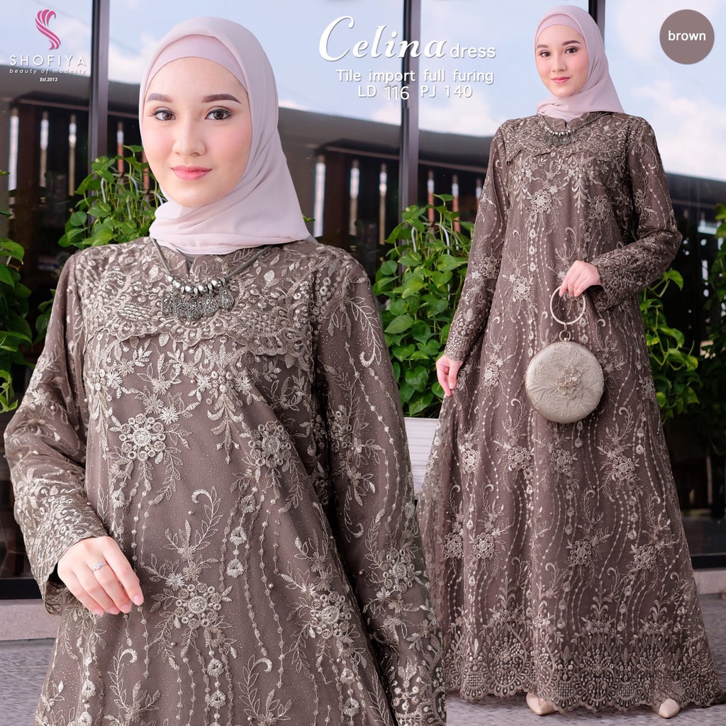 CELINA DRESS ORIGINAL BY SHOFIYA// GAMIS TILE BRUKAT// GAMIS PESTA