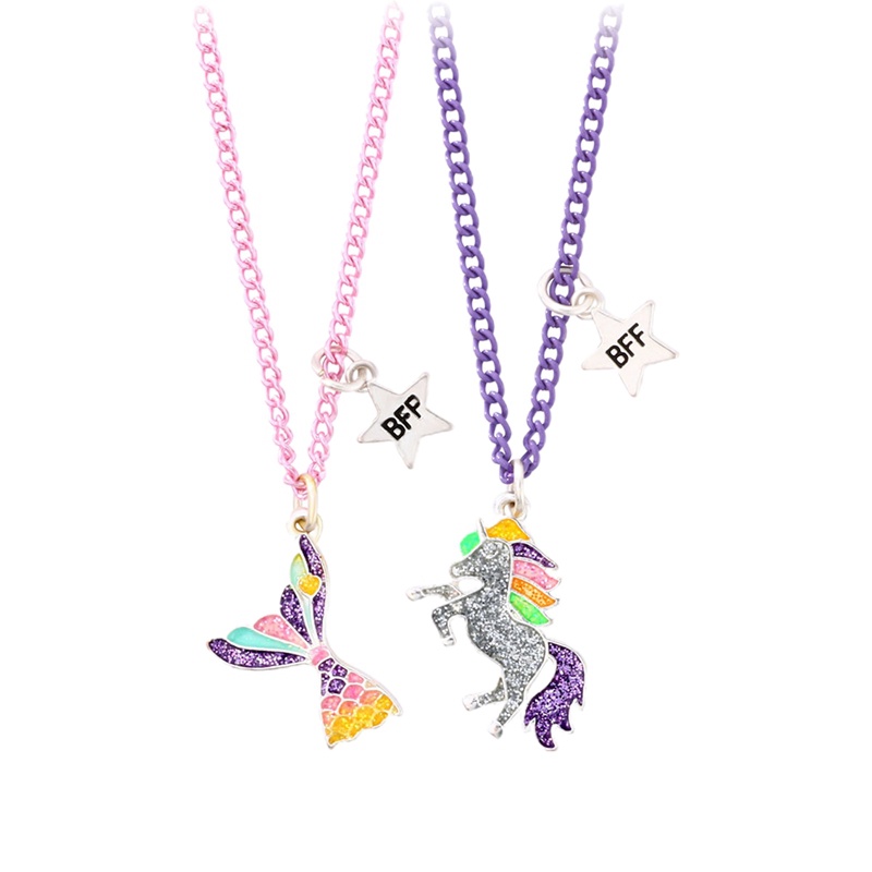 2pcs / Set Kalung Rantai Liontin Unicorn Mermaid Untuk Sahabat