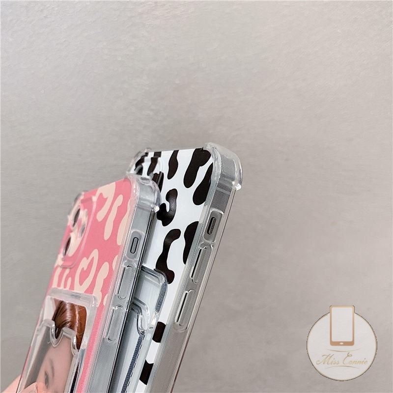 Case Dompet Kartu Bening Motif Leopard Untuk iPhone 6 6s 7 8 Plus 11 12 13 pro max X XR XS max SE 2020 14 pro max