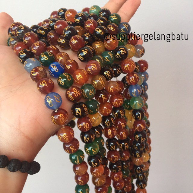 12mm multicolour om mani padme hum tibet renceng batu alam onyx akik bahan gelang kalung viriya doa