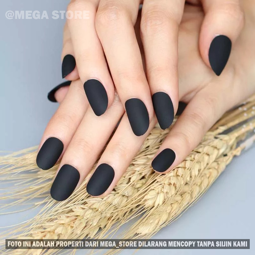 OVAL SHORT MATTE BLACK FAKE NAIL / KUKU PALSU / NAILS / NAIL POLISH