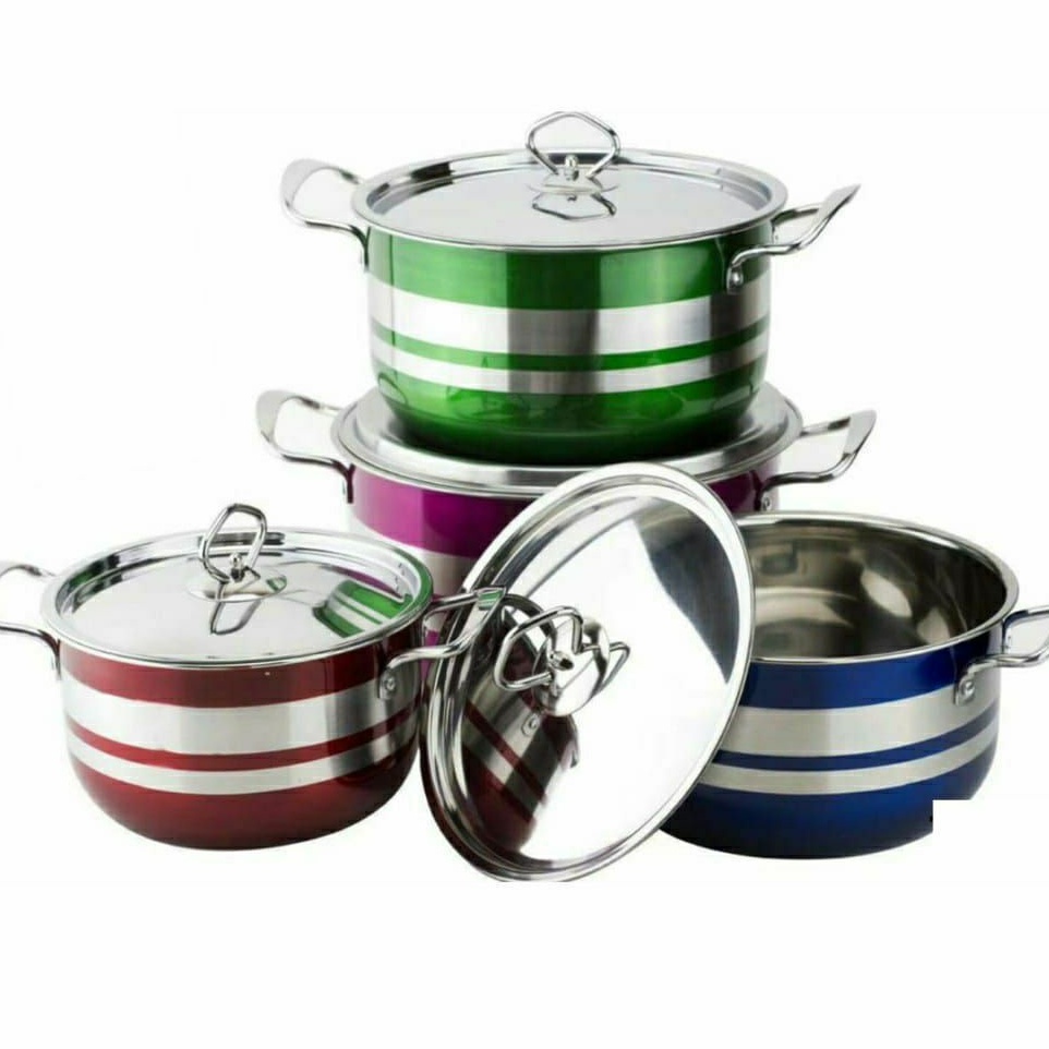 Panci Warna Warni Set 4Pcs Cook Ware Panci Stainless Steel Dengan Tutup/PANCI WARNA PELANGI/PANCI SE