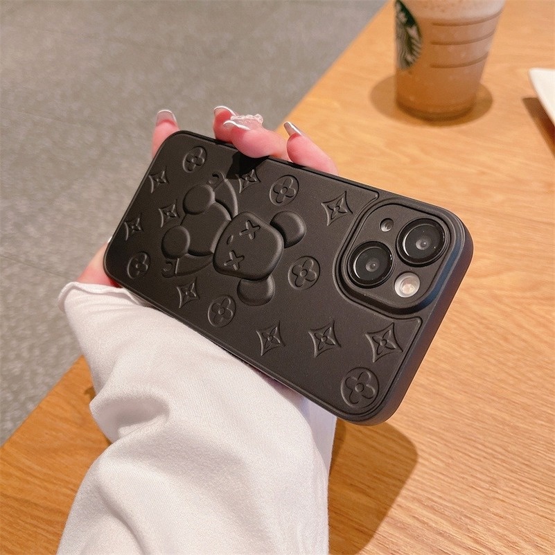 Soft Case Pelindung Lensa Bahan Silikon TPU Motif Bunga Beruang Untuk iPhone 13 12 11 Pro Max Xs Max X Xr 7 8 6 6s Plus SE 2020