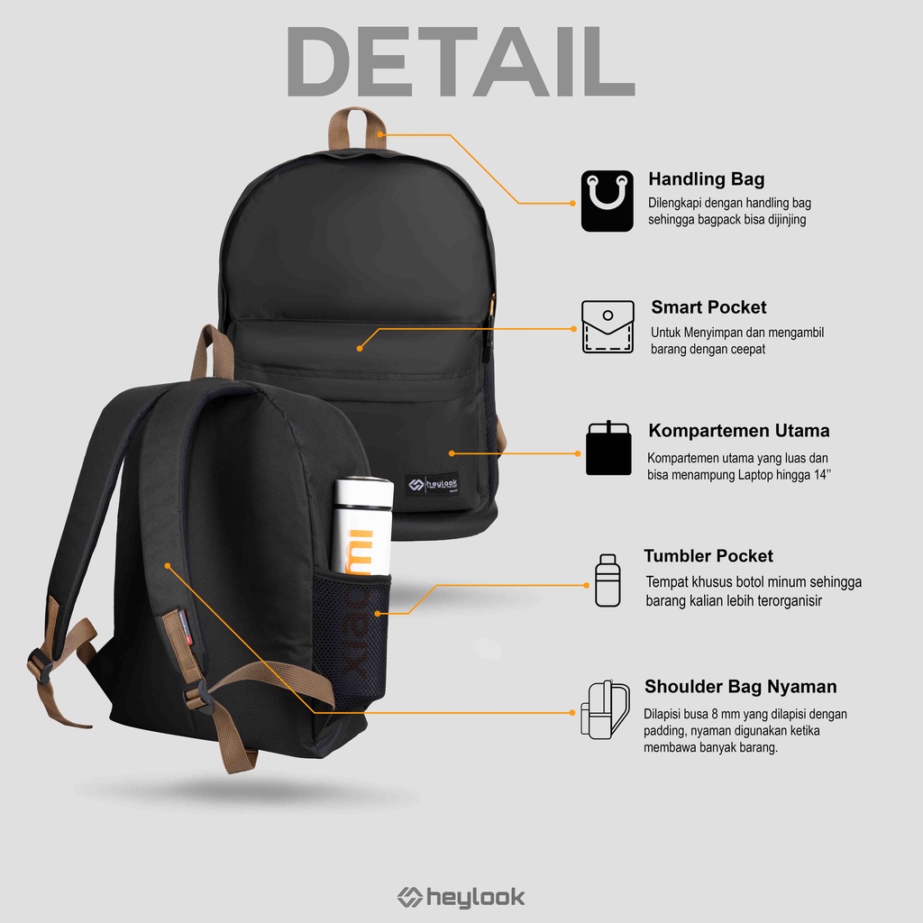 Tas Ransel Sekolah Kuliah Kampus Kerja Kantor Polos Murah Tas Waterproof Distro Backpack Tas Punggung Gendong Pria Wanita Full Black