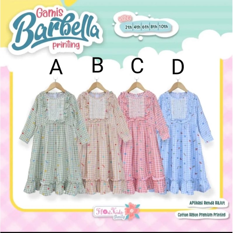 Dress Anak Perempuan Barbella by flowkids daily size 2-10 tahun baju muslim anak perempuan premium g