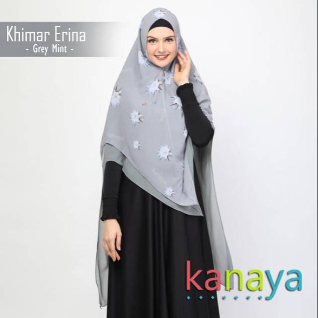 Khimar Motif Erina Grey Blue by Kanaya