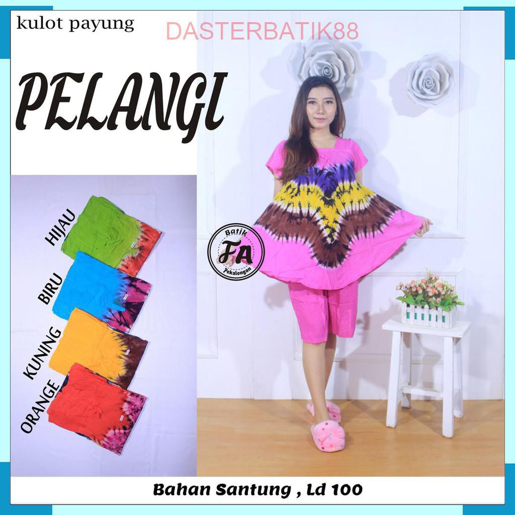 DASTER BATIK Setelan Kulot Payung Barbara Batik - Motif Jumputan - Leher U - ( Kulot Payung Pelangi