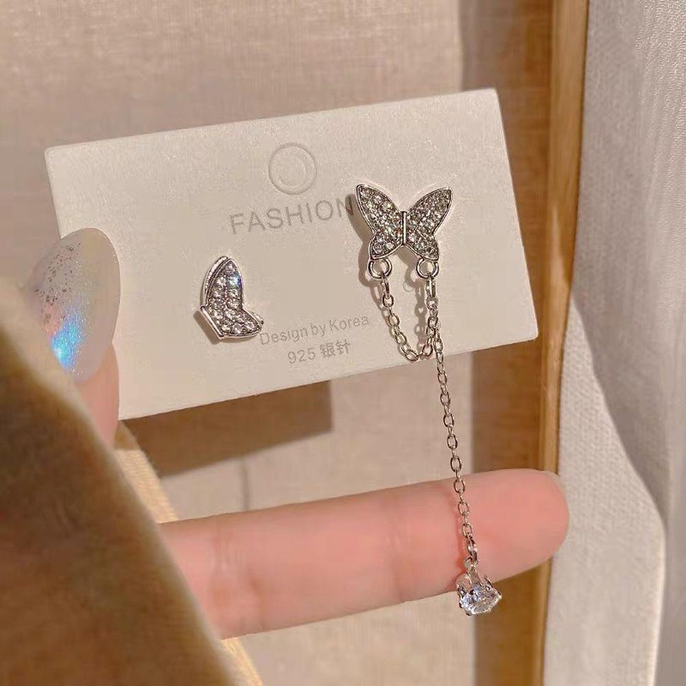 NEEDWAY Wanita Anting Elegan Vintage Kupu-Kupu Temperamen Keren Kristal Perhiasan Fashion
