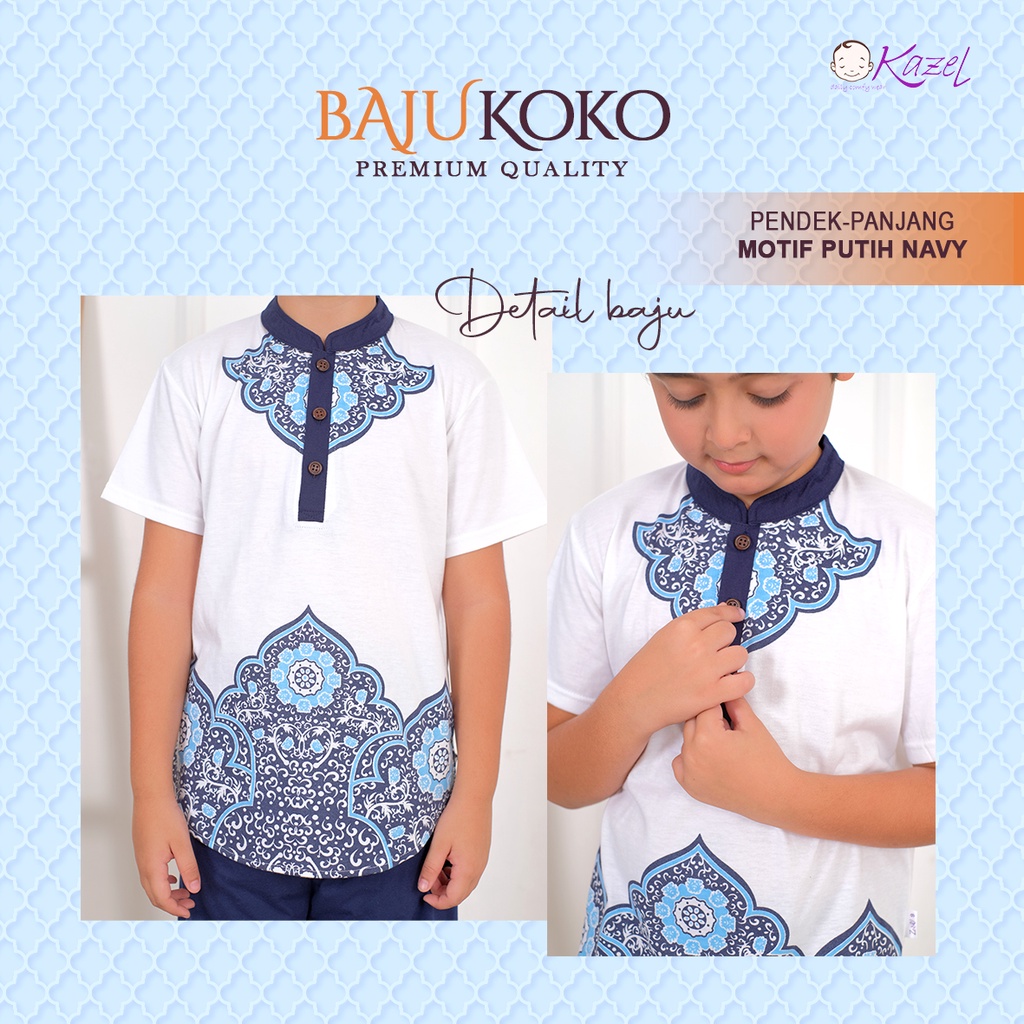 Kazel Baju Koko + Peci Anak (1Set) Baju Lebaran Anak Laki Laki Setelan Koko Pendek Panjang 1 Set Adem 1 - 9 Tahun / Setelan Lebaran Anak / Pakaian Muslim CBKS