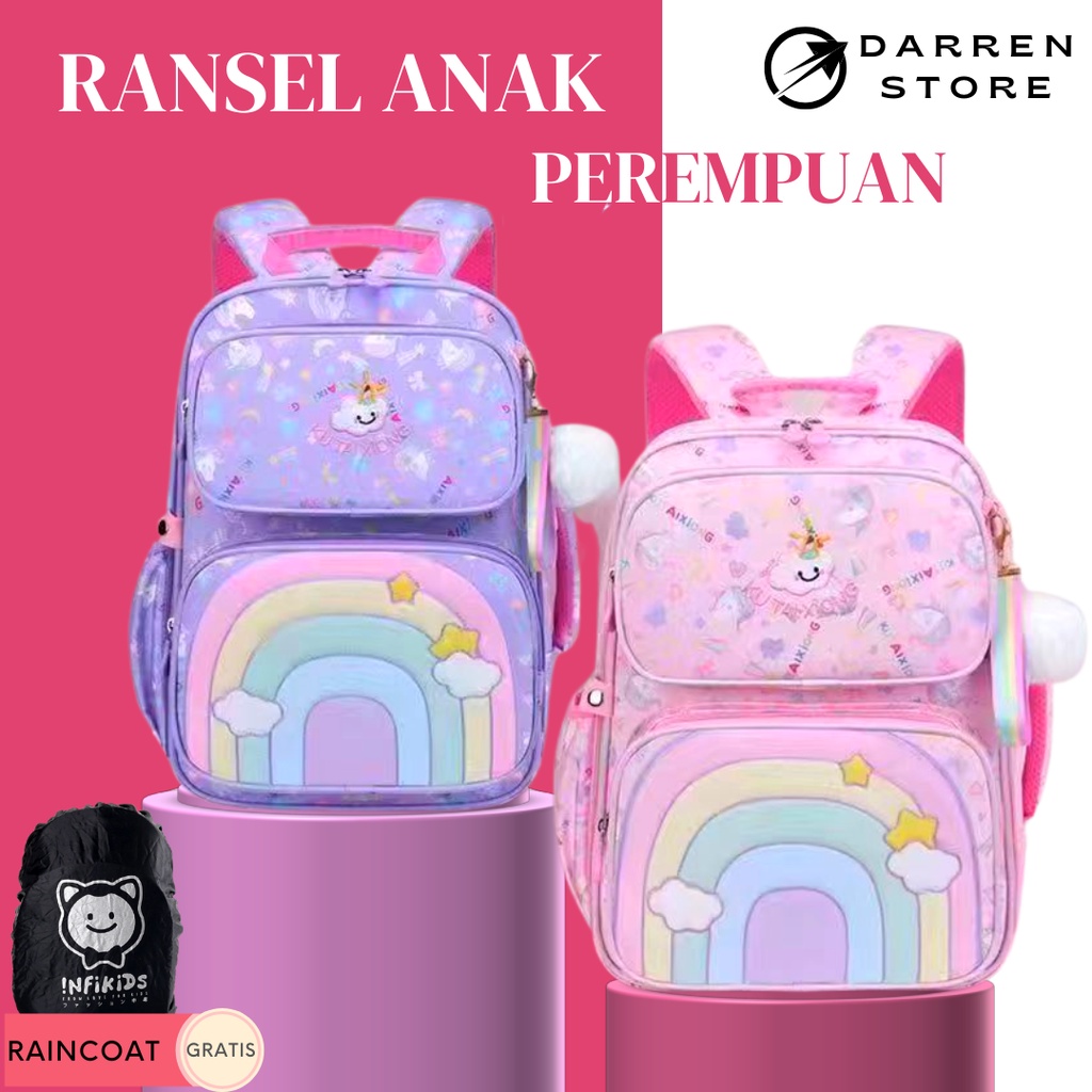 Tas Sekolah Anak Perempuan SD DS-5177 Ransel Anak Waterproof 17inch Ransel Import