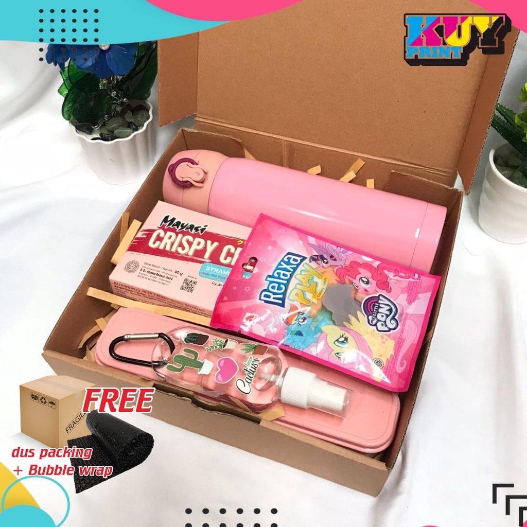 

Hampers Gift Box Kado Wisuda Ulang Tahun Botol minum - Snack - Hand sanitizer