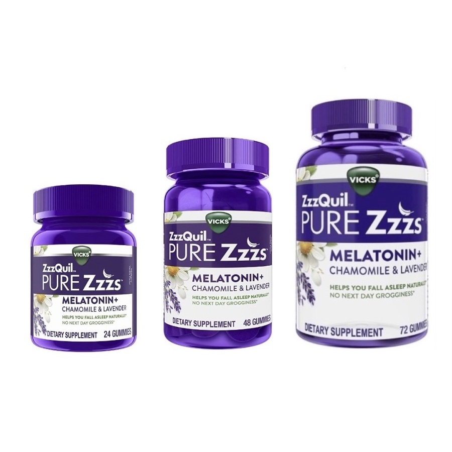 Vicks ZzzQuil Pure Zzzs Melatonin Chamomile Lavender 24 48 72 Gummies
