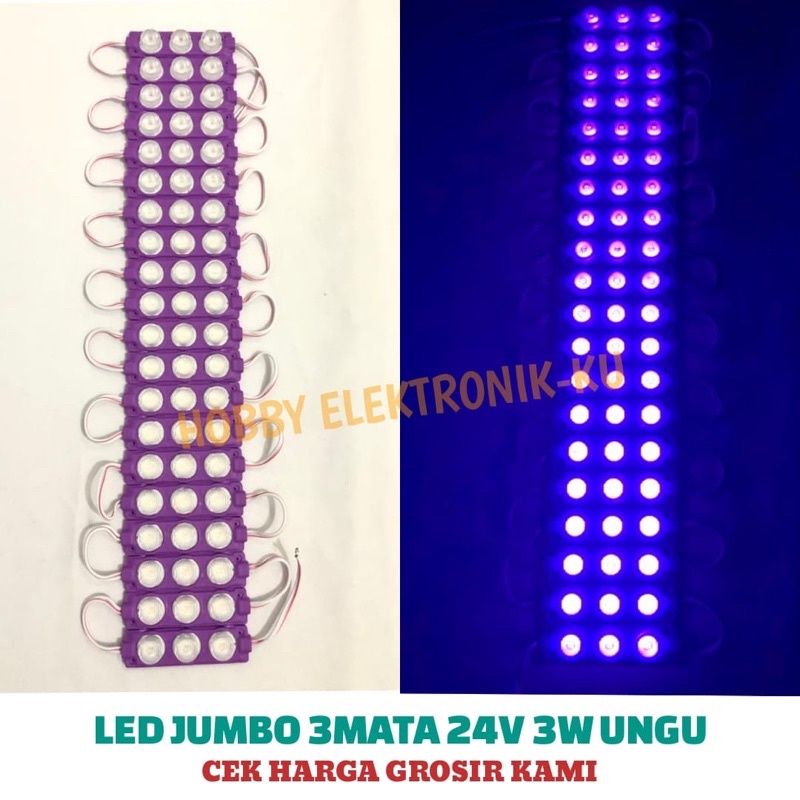 LAMPU LED JUMBO 3MATA 24V 3W UNGU (PEMBELIAN MINIMAL 10PCS)