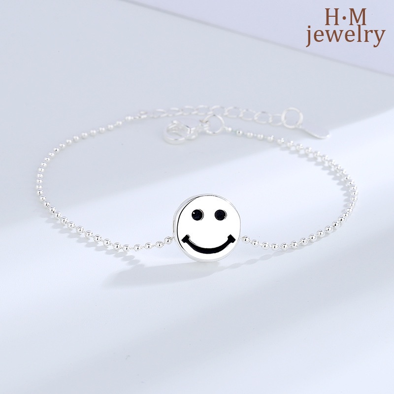Gelang Tangan Sterling Silver 925 Motif Smiley Face Simple Untuk Wanita