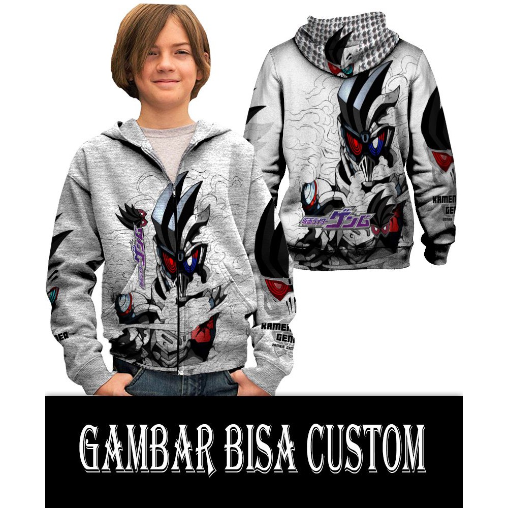 Jaket Hoodie Zipper Anak 3D Fullprint New Design Kamen Rider Genm Dangerous Zombie